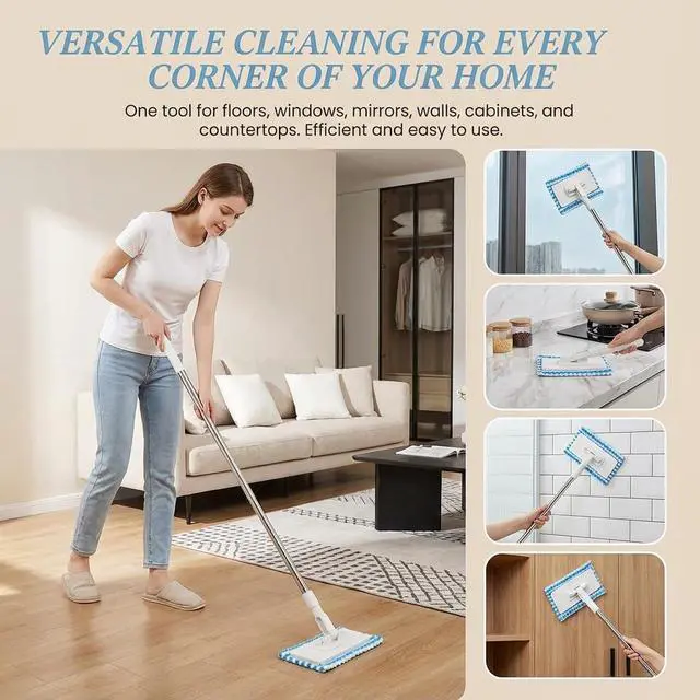 Alt view image 6 of 7 - Snap Grip Mini Mop, Zero Touch Cloth Changing Mop with Automatic Push Pull Handle,360 Rotating Lazy Mops Wet Dry for Whole House Cleaning,Retractable Gap Dust Cleaner Flat Mops (White-5 Cloths)