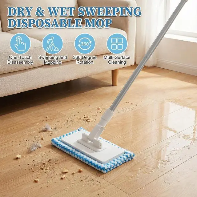 Alt view image 7 of 7 - Snap Grip Mini Mop, Zero Touch Cloth Changing Mop with Automatic Push Pull Handle,360 Rotating Lazy Mops Wet Dry for Whole House Cleaning,Retractable Gap Dust Cleaner Flat Mops (White-5 Cloths)