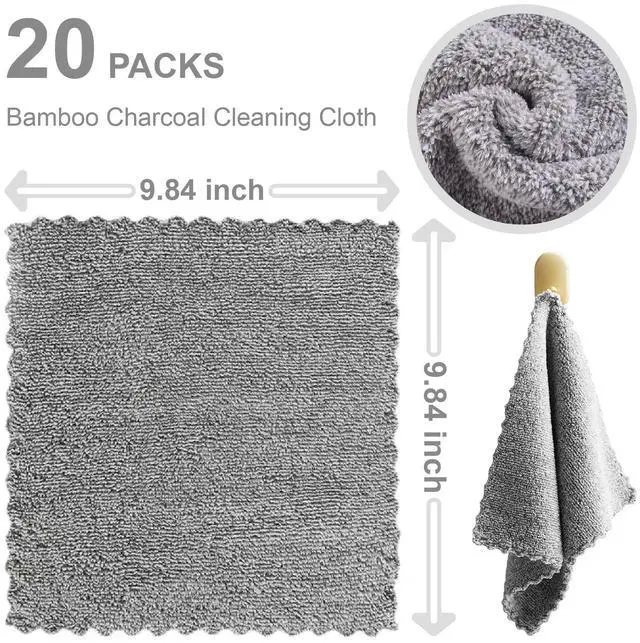 Alt view image 7 of 7 - 20 Pack Super Absorbent Dish Cloths Coral Velvet Microfiber Kitchen Towels Lint-Free Nonstick Oil Reusable Washable Fast Drying Rags 9.84"x9.84" Multipurpose Cleaning Dishcloths for Dishes Countertops