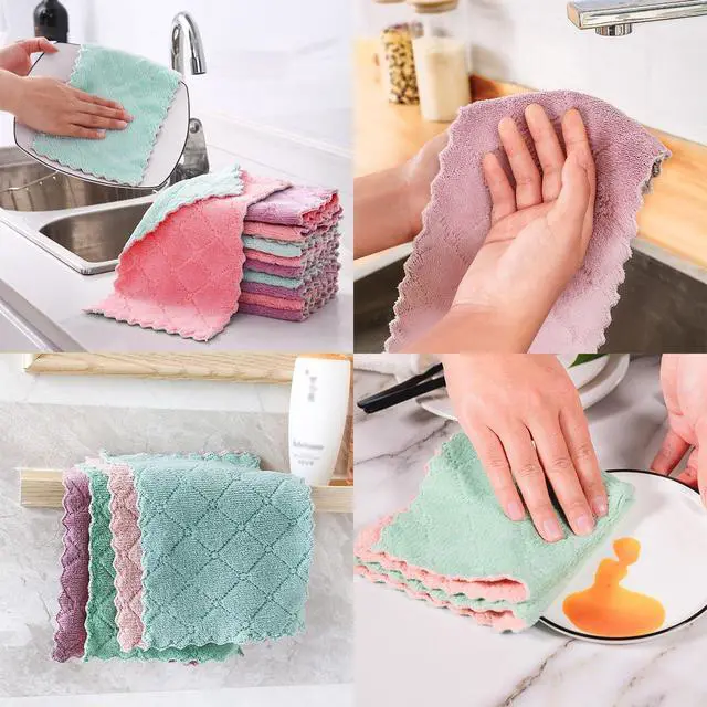 Alt view image 2 of 7 - Reusable Microfiber Kitchen Cleaning Cloths Super Absorbent, Quick-Drying Dish Towels for Kitchen Car Furniture Bowl Tea. 10.6" x 6.3" Coral Velvet Dishcloths Lint-Free Machine Washable 24 Pack Rags