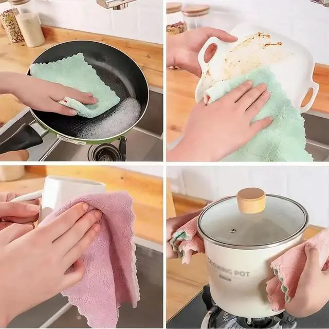 Alt view image 3 of 7 - Reusable Microfiber Kitchen Cleaning Cloths Super Absorbent, Quick-Drying Dish Towels for Kitchen Car Furniture Bowl Tea. 10.6" x 6.3" Coral Velvet Dishcloths Lint-Free Machine Washable 24 Pack Rags