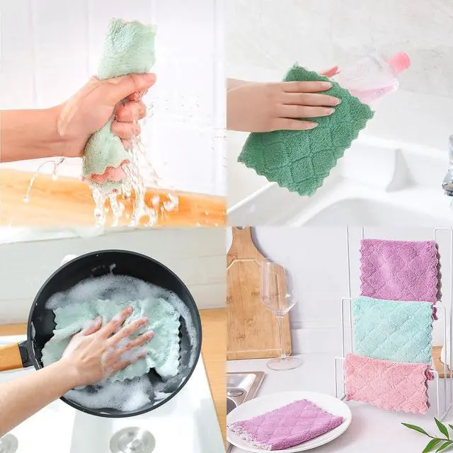 Alt view image 4 of 7 - Reusable Microfiber Kitchen Cleaning Cloths Super Absorbent, Quick-Drying Dish Towels for Kitchen Car Furniture Bowl Tea. 10.6" x 6.3" Coral Velvet Dishcloths Lint-Free Machine Washable 24 Pack Rags