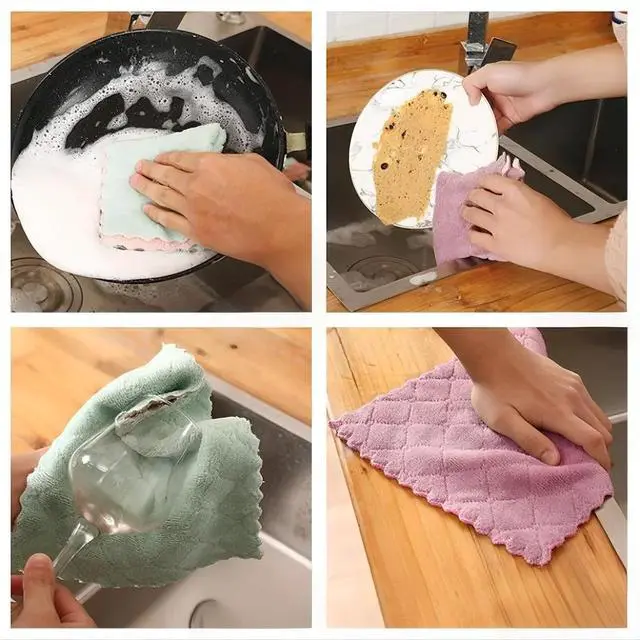 Alt view image 5 of 7 - Reusable Microfiber Kitchen Cleaning Cloths Super Absorbent, Quick-Drying Dish Towels for Kitchen Car Furniture Bowl Tea. 10.6" x 6.3" Coral Velvet Dishcloths Lint-Free Machine Washable 24 Pack Rags