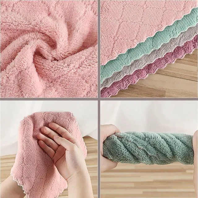 Alt view image 6 of 7 - Reusable Microfiber Kitchen Cleaning Cloths Super Absorbent, Quick-Drying Dish Towels for Kitchen Car Furniture Bowl Tea. 10.6" x 6.3" Coral Velvet Dishcloths Lint-Free Machine Washable 24 Pack Rags