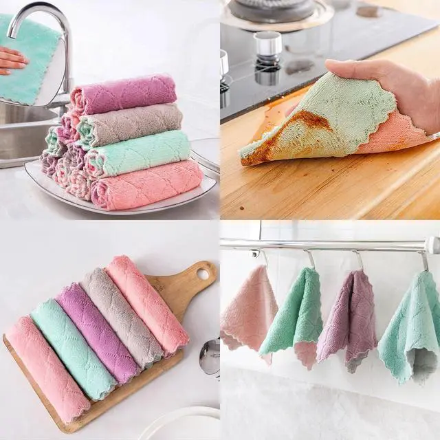 Alt view image 7 of 7 - Reusable Microfiber Kitchen Cleaning Cloths Super Absorbent, Quick-Drying Dish Towels for Kitchen Car Furniture Bowl Tea. 10.6" x 6.3" Coral Velvet Dishcloths Lint-Free Machine Washable 24 Pack Rags