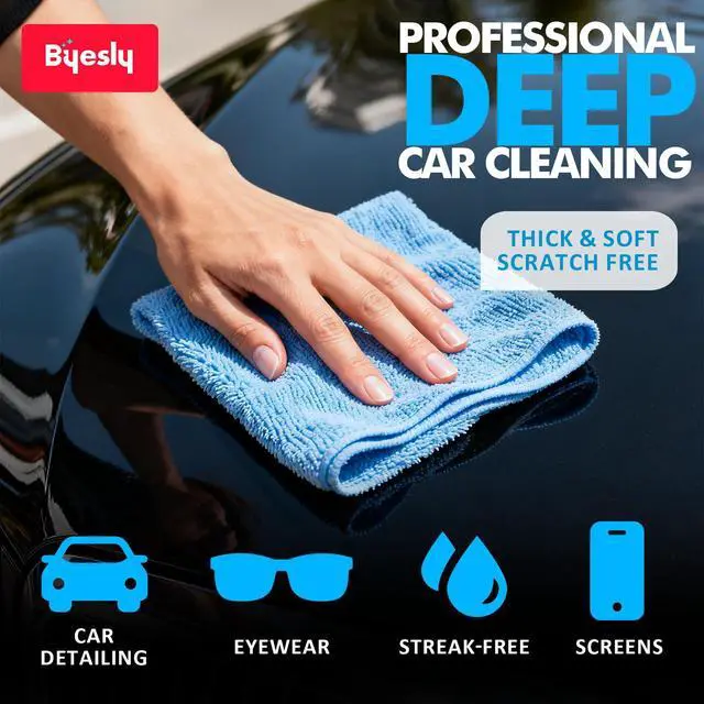 Alt view image 6 of 7 - 12-Pack Microfiber Cleaning Cloth, 11.5x11.5 Microfiber Towels for Cars, Dishes & House, For Detailers, Chefs & Efficient Home | Scratch-Free, Lint-Free, Ultra Absorbent(Green/Blue/Yellow/Pink)