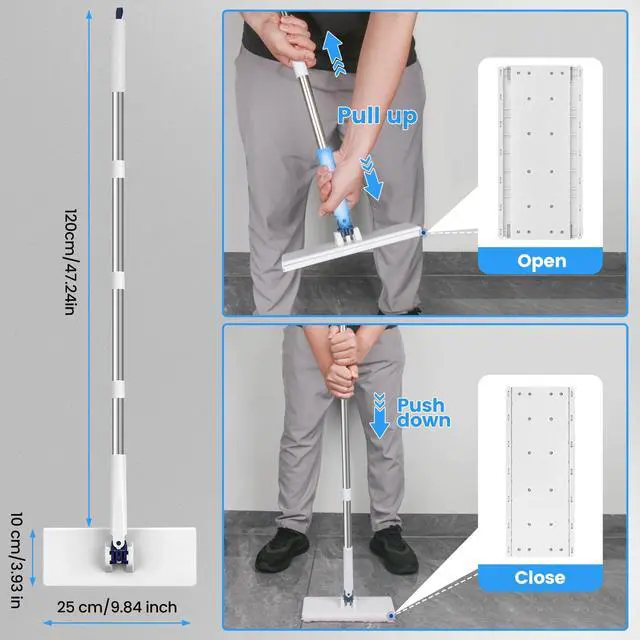 Alt view image 3 of 7 - Snap Grip Mini Mop with 6 Washable Pads, Lazy Dry Wet Mops Household Items for Wall Window Ceiling, Dust Mop with 47" Handle, Zero-Touch Flat Floor Mops for Floor Cleaning for Home Kitchen Bathroom