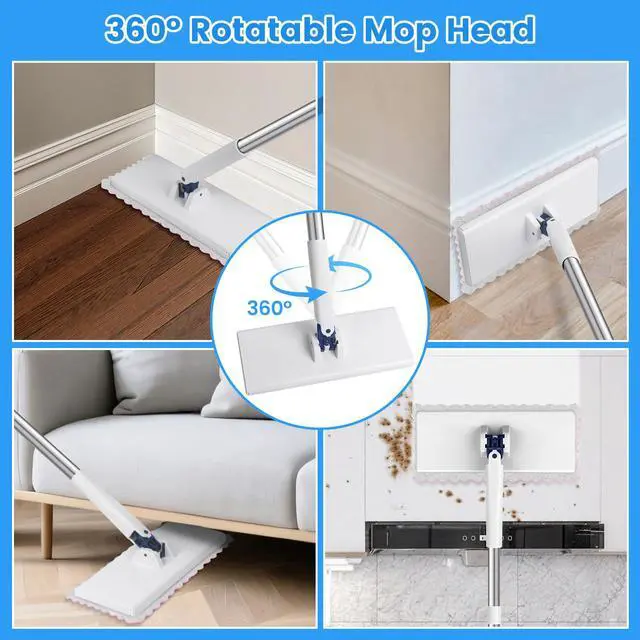 Alt view image 5 of 7 - Snap Grip Mini Mop with 6 Washable Pads, Lazy Dry Wet Mops Household Items for Wall Window Ceiling, Dust Mop with 47" Handle, Zero-Touch Flat Floor Mops for Floor Cleaning for Home Kitchen Bathroom
