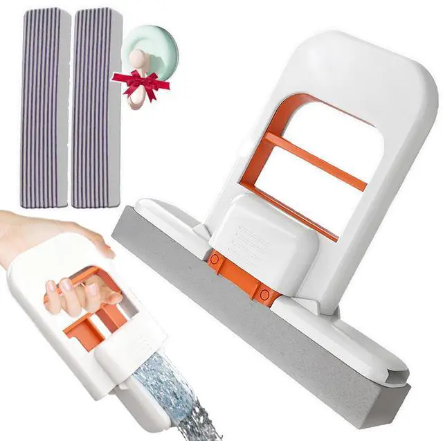 Main image of Mini Mop, 2025 New Upgrade Mini Portable Self-Squeezing Mop, Mini Mops for Small Spaces, Wet and Dry Use Cleaning System Small Mops for Bathroom Kitchens Desktop Glass (Orange + Sponge*2)