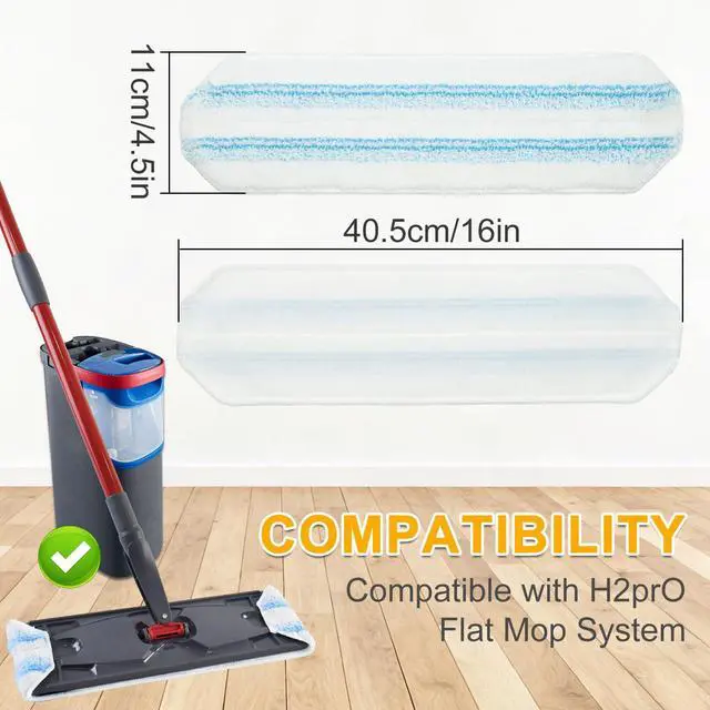 Alt view image 2 of 7 - Mop Pads for OCedar H2prO Flat Mop System, 6 Pack Mop Heads Replacements for Ocedar H2prO Flat Mop, Microfiber Reusable Machine Washable Durable Long-Lasting Mop Refills Safe on Various Floors