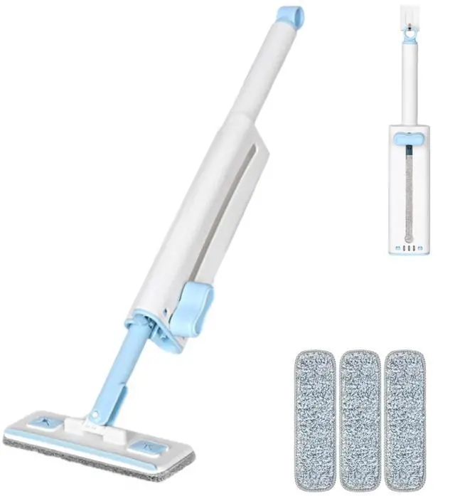 Main image of Self-Squeezing Mini mop Hand-Free Small Sponge Cleaning mop Suitable for Desktop, Kitchen, Bathroom, Glass, car, Corners and Other Small Spaces (Sponge 3pcs Squeeze Handle 1pcs) (Blue)