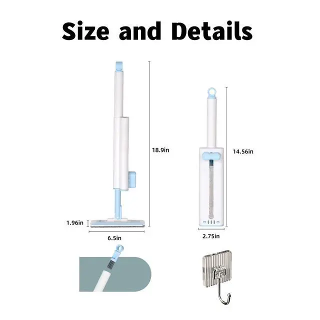 Alt view image 3 of 7 - Self-Squeezing Mini mop Hand-Free Small Sponge Cleaning mop Suitable for Desktop, Kitchen, Bathroom, Glass, car, Corners and Other Small Spaces (Sponge 3pcs Squeeze Handle 1pcs) (Blue)