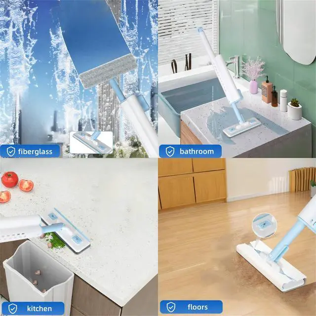 Alt view image 4 of 7 - Self-Squeezing Mini mop Hand-Free Small Sponge Cleaning mop Suitable for Desktop, Kitchen, Bathroom, Glass, car, Corners and Other Small Spaces (Sponge 3pcs Squeeze Handle 1pcs) (Blue)