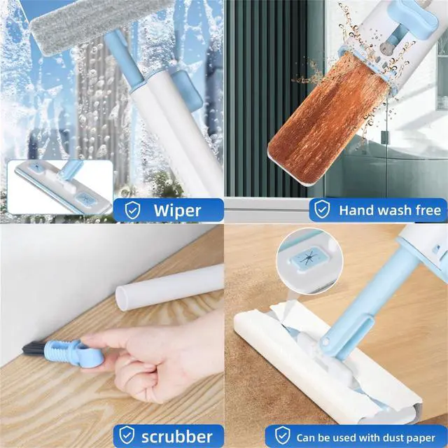 Alt view image 5 of 7 - Self-Squeezing Mini mop Hand-Free Small Sponge Cleaning mop Suitable for Desktop, Kitchen, Bathroom, Glass, car, Corners and Other Small Spaces (Sponge 3pcs Squeeze Handle 1pcs) (Blue)