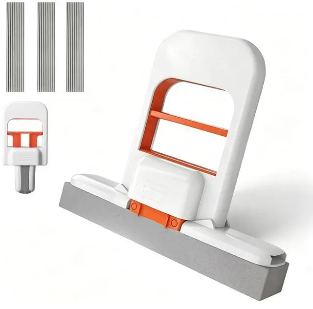 Main image of Self Squeezing Mini Mop, Mini Foldable Desktop Mop, Orange Small Sponge Mop, Wet and Dry Use Cleaning System, Replaceable Head, for Desktop, Kitchen, Counter, Glass, Tile (White)