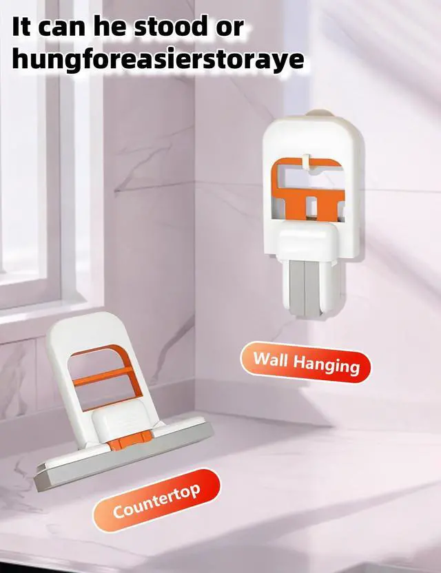 Alt view image 6 of 6 - Self Squeezing Mini Mop, Mini Foldable Desktop Mop, Orange Small Sponge Mop, Wet and Dry Use Cleaning System, Replaceable Head, for Desktop, Kitchen, Counter, Glass, Tile (White)