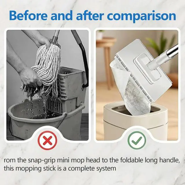 Alt view image 3 of 7 - Snap Grip Mini Mop, Hands Free Multi Purpose Flat Mop, Upgraded Disposable Dust, Zero Touch Mini Mops, Convenient Cloth Changing Mops, Foldable Adjustable Long Handle (1pc+ 5 Cloths)