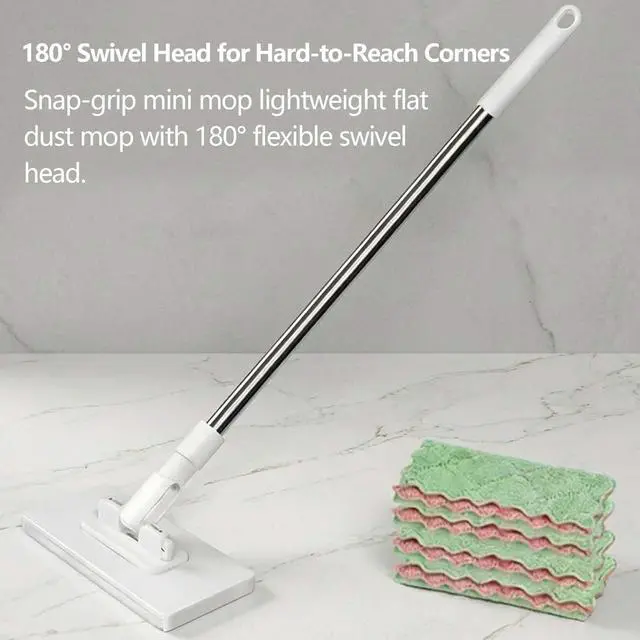 Alt view image 7 of 7 - Snap Grip Mini Mop, Hands Free Multi Purpose Flat Mop, Upgraded Disposable Dust, Zero Touch Mini Mops, Convenient Cloth Changing Mops, Foldable Adjustable Long Handle (1pc+ 5 Cloths)