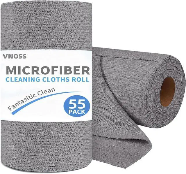 Main image of 55 Pack Microfiber Cleaning Cloth Roll, Tear Away Reusable Towels, 11" X 9", Ultra Absorbent & Lint Free Cloth for Cars, Kitchen, Window, Home and Shop, Grey