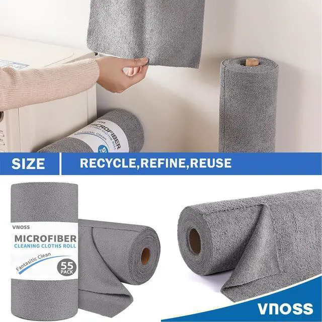Alt view image 2 of 6 - 55 Pack Microfiber Cleaning Cloth Roll, Tear Away Reusable Towels, 11" X 9", Ultra Absorbent & Lint Free Cloth for Cars, Kitchen, Window, Home and Shop, Grey