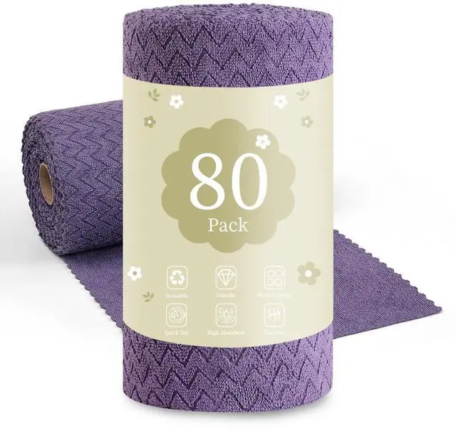 Main image of 80 Pack Microfiber Cleaning Cloth Roll Reusable Paper Towels 12"x12" Tear Away Cloth,Absorbent Dish Rags for House Kitchen,Wash Cloths,Lint Free Rags for Window Cars Cleaning Supplies