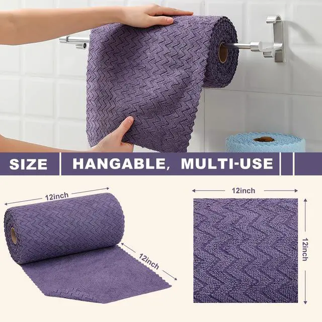 Alt view image 2 of 7 - 80 Pack Microfiber Cleaning Cloth Roll Reusable Paper Towels 12"x12" Tear Away Cloth,Absorbent Dish Rags for House Kitchen,Wash Cloths,Lint Free Rags for Window Cars Cleaning Supplies