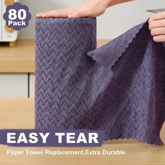 Alt view image 3 of 7 - 80 Pack Microfiber Cleaning Cloth Roll Reusable Paper Towels 12"x12" Tear Away Cloth,Absorbent Dish Rags for House Kitchen,Wash Cloths,Lint Free Rags for Window Cars Cleaning Supplies