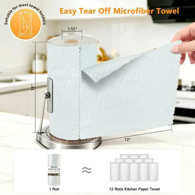 Alt view image 2 of 7 - Microfiber Cleaning Cloth Roll, 50 Tear-Away Sheets, Reusable & Washable, Lint-Free, Non-Scratch, Highly Absorbent Towels for Kitchen, Home, Windows & Screens, Green Wave Pattern, 12x12 in