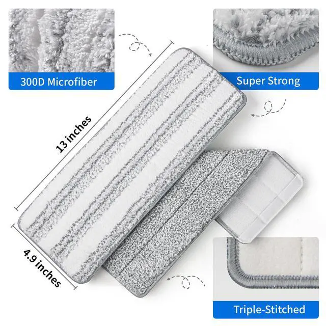 Alt view image 3 of 7 - Flat Mop Head Refill, 13" X 4.9" Flat Mop Pads, Microfiber Mop Pads Flat Mop Replacement Heads (White and Grey)