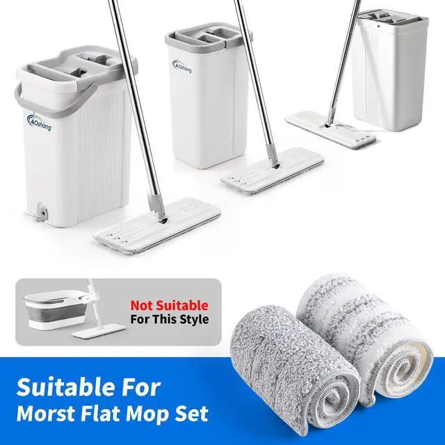 Alt view image 2 of 7 - Flat Mop Head Refill, 13" X 4.9" Flat Mop Pads, Microfiber Mop Pads Flat Mop Replacement Heads (White and Grey)