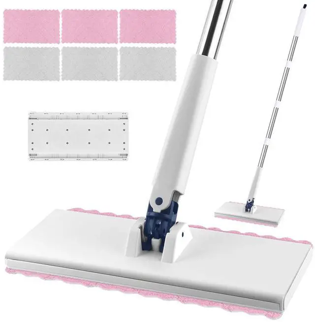 Main image of Snap Grip Mini Mop with 6 Washable Pads, Lazy Dry Wet Mops Household Items for Wall Window Ceiling, Dust Mop with 47" Handle, Zero-Touch Flat Floor Mops for Floor Cleaning for Home Kitchen Bathroom