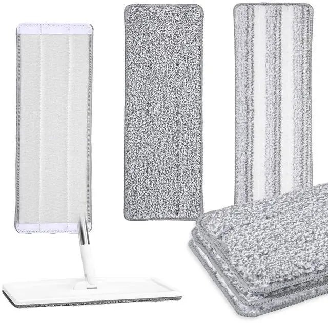 Main image of 3 Pack Flat Mop Replacement Pad, 13" X 4.7" Microfiber Reusable Mop Pads Washable Mopping Pads Cleaning Mops Heads Cloth Replacement for Hardwood Floor Cleaning Wet Dry Use (White,Grey)