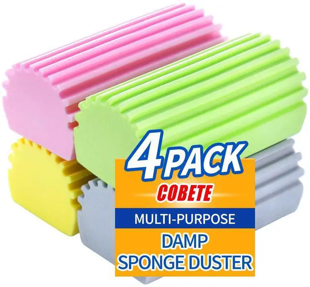 Main image of Damp Clean Duster Sponge,4pack Magic Sponge Eraser,Reusable Damp Dusting Sponge Household Cleaning for Blinds, Glass, Baseboards,Radiators,Window Track Grooves(Multi Color)
