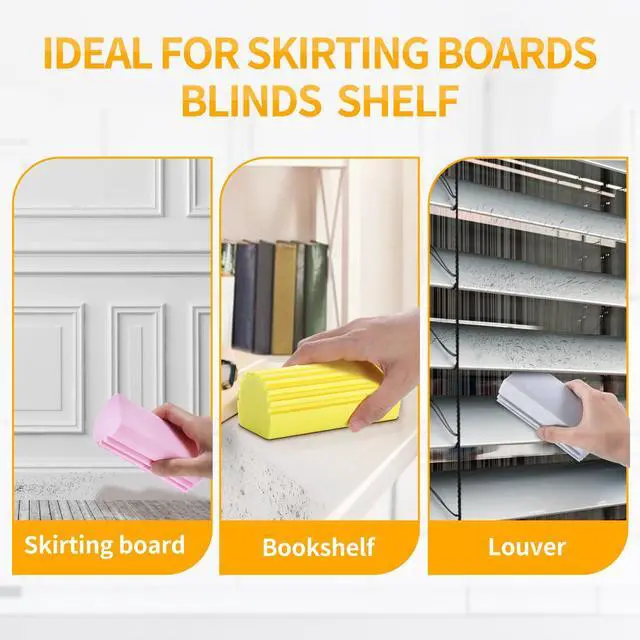 Alt view image 3 of 6 - Damp Clean Duster Sponge,4pack Magic Sponge Eraser,Reusable Damp Dusting Sponge Household Cleaning for Blinds, Glass, Baseboards,Radiators,Window Track Grooves(Multi Color)