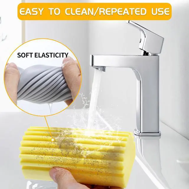 Alt view image 4 of 6 - Damp Clean Duster Sponge,4pack Magic Sponge Eraser,Reusable Damp Dusting Sponge Household Cleaning for Blinds, Glass, Baseboards,Radiators,Window Track Grooves(Multi Color)