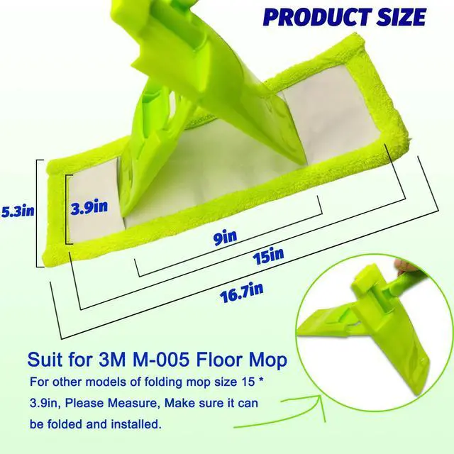 Alt view image 4 of 7 - 4 Pack Reusable Mop Pads Compatible with 3M Scotch-Brite M-005 Floor Mops, Microfiber Hardwood Floor Mop Pads Wet or Dry Use mop,Fit for Folding mop 15in*3.9in mop Head