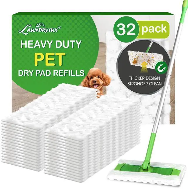Main image of Heavy Duty Dry Sweeping Cloths Refills Compatible with Swiffer Sweeper, Multi Surface Pet Dry Pads Refill, Floor Cleaner for Dust, Hair, Dirt, Disposable Duster Mop Pad - 32 Count