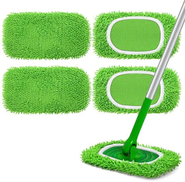 Main image of Reusable Microfiber Mop Pads Compatible with Swiffer Sweeper- 4 Pack Dry Sweeping Cloths & Wet Mopping Cloths - Chenille Washable Wet Pads Refill for Mopping Floors (Mop is not Included)