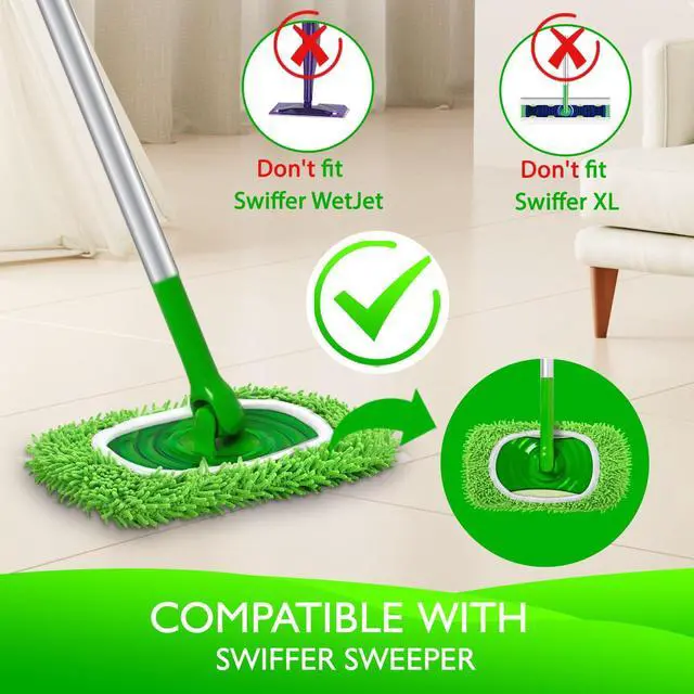 Alt view image 2 of 7 - Reusable Microfiber Mop Pads Compatible with Swiffer Sweeper- 4 Pack Dry Sweeping Cloths & Wet Mopping Cloths - Chenille Washable Wet Pads Refill for Mopping Floors (Mop is not Included)
