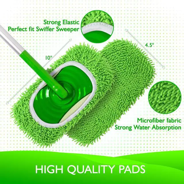 Alt view image 3 of 7 - Reusable Microfiber Mop Pads Compatible with Swiffer Sweeper- 4 Pack Dry Sweeping Cloths & Wet Mopping Cloths - Chenille Washable Wet Pads Refill for Mopping Floors (Mop is not Included)