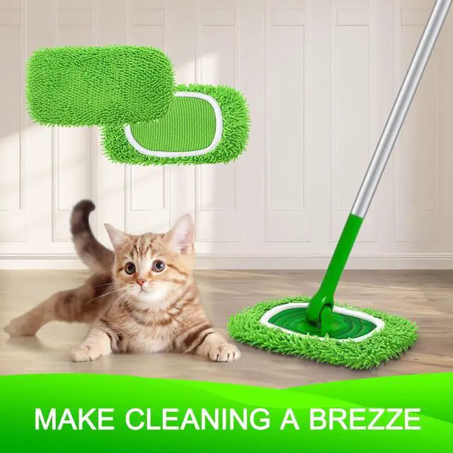 Alt view image 7 of 7 - Reusable Microfiber Mop Pads Compatible with Swiffer Sweeper- 4 Pack Dry Sweeping Cloths & Wet Mopping Cloths - Chenille Washable Wet Pads Refill for Mopping Floors (Mop is not Included)