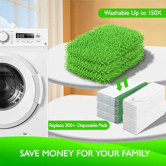 Alt view image 4 of 7 - Reusable Microfiber Mop Pads Compatible with Swiffer Sweeper- 4 Pack Dry Sweeping Cloths & Wet Mopping Cloths - Chenille Washable Wet Pads Refill for Mopping Floors (Mop is not Included)