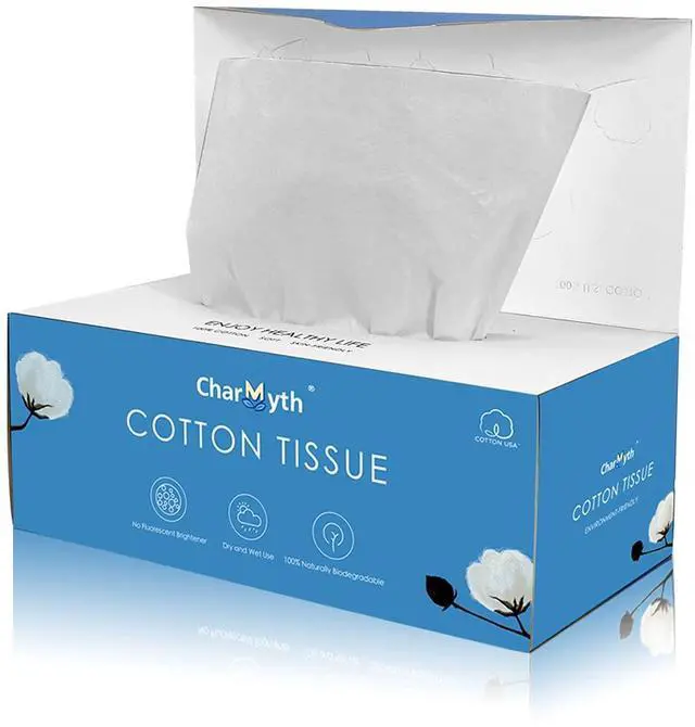 Main image of Extra Thick Disposable Face Towel, Disposable Makeup Removing Wipes, 100% USA Cotton and 100% Organic & Cruelty Free, Lint-Free Cotton Tissues for Sensitive Skin 100 Count