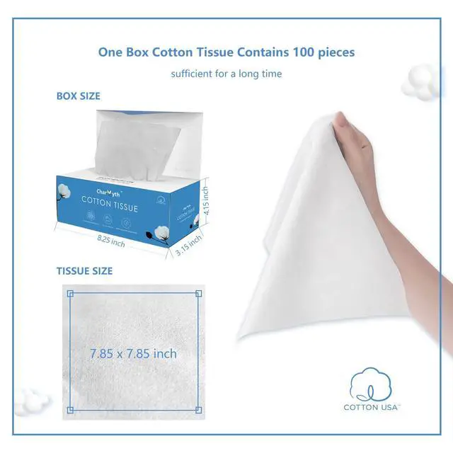 Alt view image 2 of 7 - Extra Thick Disposable Face Towel, Disposable Makeup Removing Wipes, 100% USA Cotton and 100% Organic & Cruelty Free, Lint-Free Cotton Tissues for Sensitive Skin 100 Count
