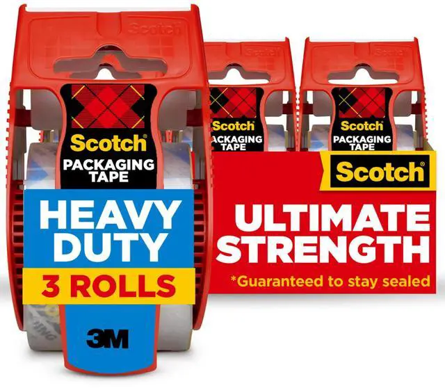 Main image of Heavy Duty Shipping Packing Tape, Clear, Shipping and Packaging Supplies, 1.88 in. x 22.2 yd., 3 Tape Rolls with Dispensers