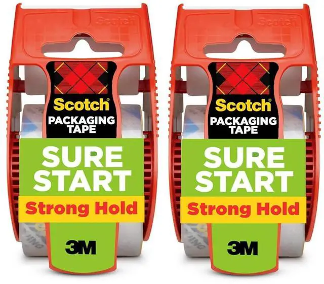 Main image of Sure Start Packing Tape, Clear, Quiet Unwind and Easy Start, Moving Supplies, 1.88 inch x 22.2 Yard, 2 Tape Rolls with Dispensers