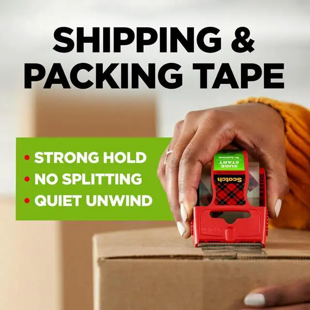 Alt view image 2 of 6 - Sure Start Packing Tape, Clear, Quiet Unwind and Easy Start, Moving Supplies, 1.88 inch x 22.2 Yard, 2 Tape Rolls with Dispensers