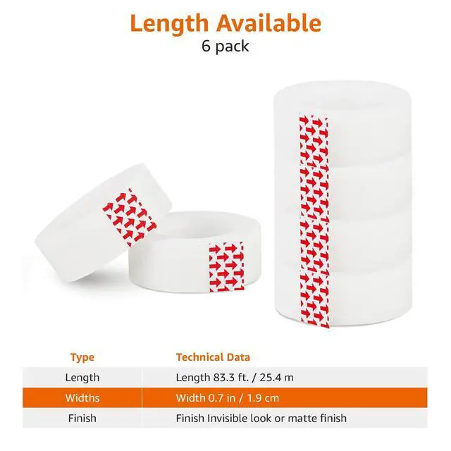 Alt view image 5 of 7 - Matte Finish Tape, 6 Pack, 3/4" Width x 1000" (27.8 yds) Length, Translucent