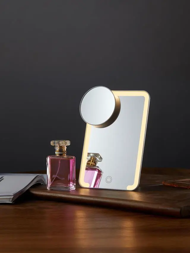 Alt view image 7 of 7 - Lighted Makeup Mirror with 10X Magnifying Mirror, 8 x 5 inches Desk Mirror with Adjustable Stand and 3 Lighting Modes for Shaving and Travelling, White