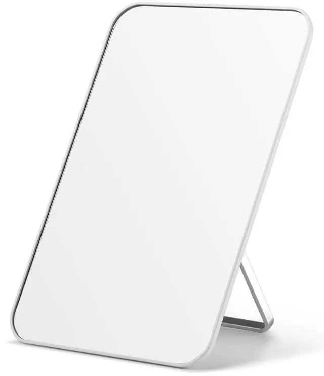 Main image of Desk Makeup Mirror, 8 x 5 inches Table Mirror with Foldable Stand and Hanging Hole for Shaving and Travelling, White